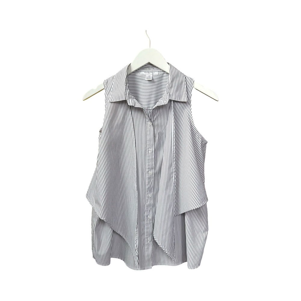 Motherhood Sleeveless Nursing Blouse Button Down, blue and white stripe